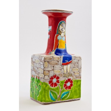 Sicilian Ceramic Bottle DS de simone italian pottery BT509B-1 Sicilian Ceramic Bottle DS de simone italian pottery BT509B-1